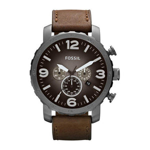 Fossil Nate Chronograph Grey Dial Brown Leather Strap Watch for Men - JR1424 Buy Now By Fossil