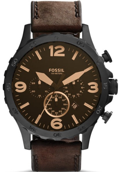 Fossil Nate Chronograph Brown Dial Brown Leather Strap Watch for Men - JR1487 Buy Now By Fossil