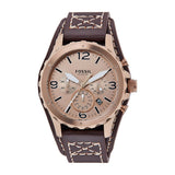 Fossil Nate Chronograph Gold Dial Brown Leather Strap Watch for Men - JR1495 Buy Now By Fossil