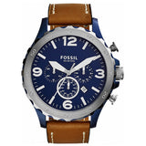 Fossil Nate Chronograph Navy Blue Dial Brown Leather Strap Watch for Men - JR1504 Buy Now By Fossil