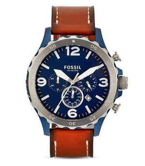 Fossil Nate Chronograph Navy Blue Dial Brown Leather Strap Watch for Men - JR1504 Buy Now By Fossil