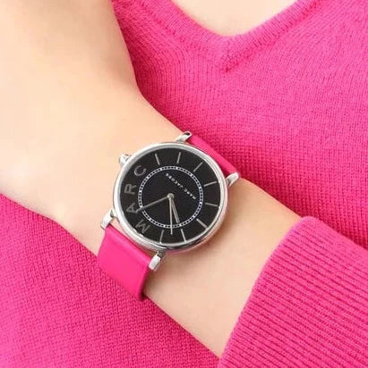 Marc Jacobs Roxy Black Dial Pink Leather Strap Watch for Women - MJ1535 Authentic Buy Shop Now