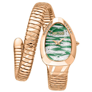 Just Cavalli Taglio Green Dial Rose Gold Steel Strap Watch for Women - JC1L225M0065