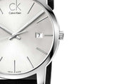 Calvin Klein City Date Silver Dial Black Leather Strap Watch for Men - K2G2G1C6 Buy Now By Calvin Klein