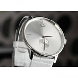 Calvin Klein Accent Silver Dial White Leather Strap Watch for Women - K2Y211K6 Buy Now By Calvin Klein