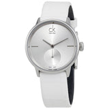 Calvin Klein Accent Silver Dial White Leather Strap Watch for Women - K2Y231K6 Buy Now By Calvin Klein