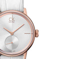 Calvin Klein Accent Silver Dial White Leather Strap Watch for Women - K2Y216K6 Buy Now By Calvin Klein