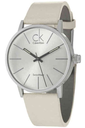 Calvin Klein Post Minimal Silver Dial White Leather Strap Watch for Men - K7621126 Buy Now By Calvin Klein