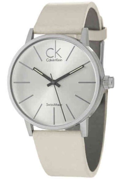 Calvin Klein Post Minimal Silver Dial White Leather Strap Watch for Men - K7621126 Buy Now By Calvin Klein