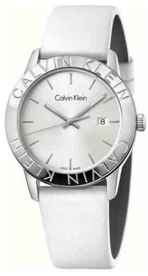 Calvin Klein Steady Silver Dial White Leather Strap Watch for Women - K7Q211L6 Buy Now By Calvin Klein