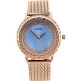 Guess Willow Crystal Blue Dial Rose Gold Mesh Bracelet Watch For Women - W0836L1 Buy Now By Guess