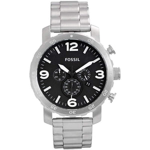 Fossil Nate Chronograph Black Dial Silver Steel Strap Watch for Men - JR1353 Buy Now By Fossil
