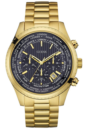 Guess Multifunction Black Dial Gold Steel Strap Watch for Men - W0602G1 Buy Now By Guess