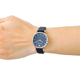 Emporio Armani Gianni T Bar Analog Blue Dial Black Leather Strap Watch For Women - AR1989 Buy Now By Emporio Armani