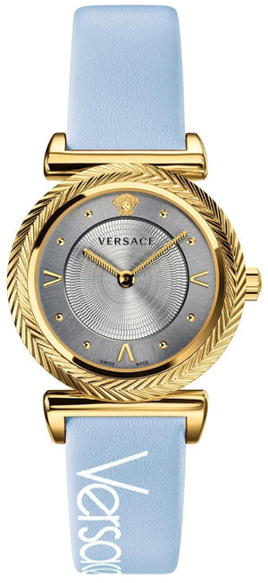 Versace V-Motif Grey Dial Blue Leather Strap Watch for Women - VERE00318 Buy Now By Versace