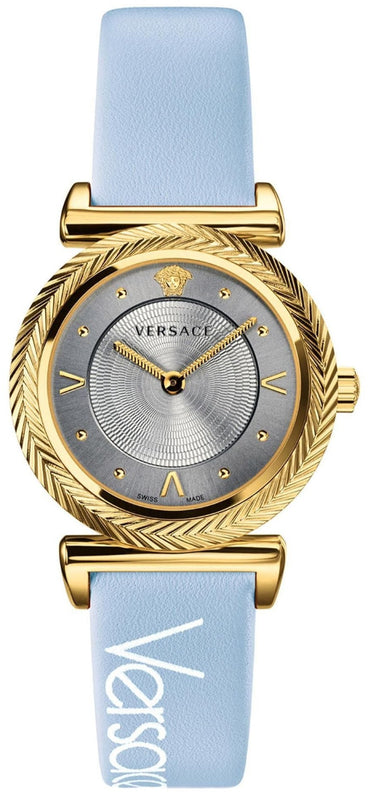 Versace V-Motif Grey Dial Blue Leather Strap Watch for Women - VERE00318 Buy Now By Versace