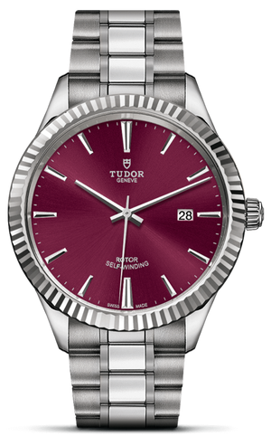 Tudor Style Automatic Burgundy Red Dial Silver Steel Strap Watch for Men - M12710-0015 Buy Now By Tudor