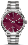 Tudor Style Automatic Burgundy Red Dial Silver Steel Strap Watch for Men - M12710-0015 Buy Now By Tudor