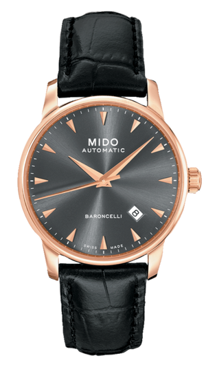 Mido Baroncelli III Automatic Grey Dial Black Leather Strap Watch For Men - M8600.3.13.4 Buy Now By Mido