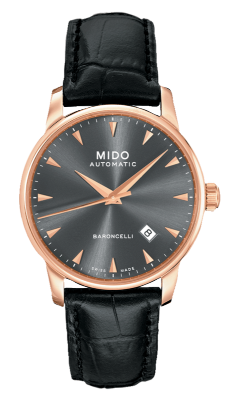 Mido Baroncelli III Automatic Grey Dial Black Leather Strap Watch For Men - M8600.3.13.4 Buy Now By Mido