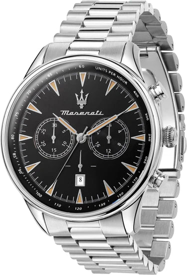 Maserati Tradizione Chronograph Black Dial Silver Steel Strap Watch for Men - R8873646004 Authentic Buy Shop Now