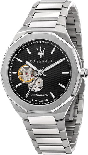 Maserati Stile Skeleton Automatic Black Dial Silver Steel Strap Watch For Men - R8823142002 Buy Now By Maserati
