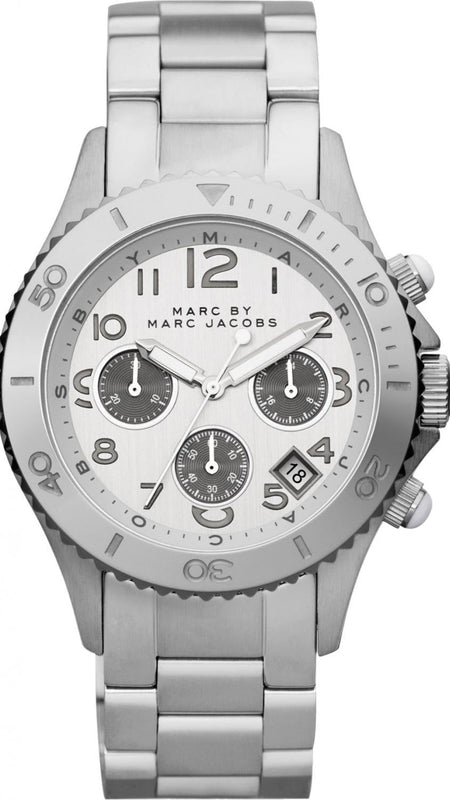 Marc Jacobs Marc Chronograph Silver Dial Silver Steel Strap Watch for Men - MBM3155 Buy Now By Marc Jacobs