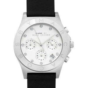 Marc Jacobs Blade Chronograph White Dial Black Leather Strap Watch for Women - MBM1189 Buy Now By Marc Jacobs