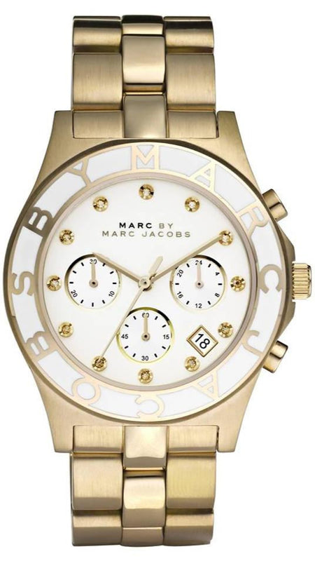 Marc Jacobs Blade Chronograph White Dial Gold Steel Strap Watch for Women - MBM3081 Buy Now By Marc Jacobs