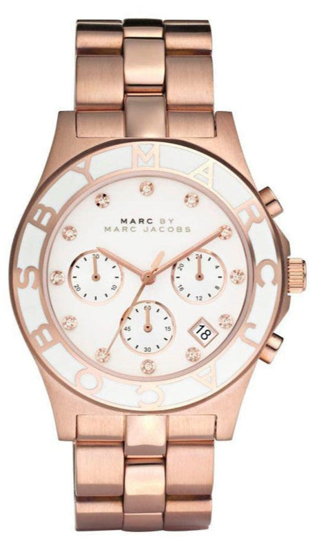 Marc Jacobs Blade Chronograph White Dial Rose Gold Steel Strap Watch for Women - MBM3082 Buy Now By Marc Jacobs