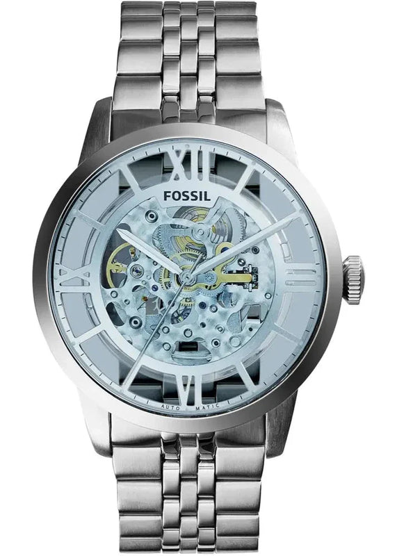 Fossil Townsman Automatic Skeleton Blue Dial Silver Steel Strap Watch for Men - ME3073 Buy Now By Fossil