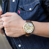 Fossil Townsman Automatic Skeleton Gold Dial Brown Leather Strap Watch for Men - ME3043 Buy Now By Fossil