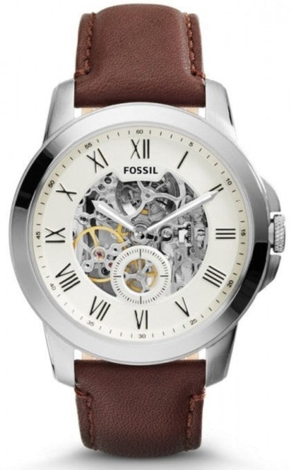 Fossil Grant Automatic Beige Skeleton Dial Brown Leather Strap Watch for Men - ME3099 Buy Now By Fossil