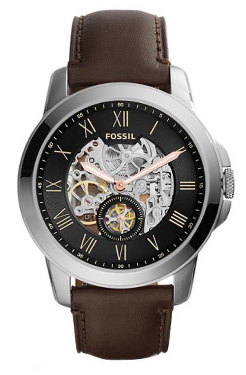 Fossil Grant Automatic Skeleton Black Dial Brown Leather Strap Watch for Men - ME3095 Buy Now By Fossil