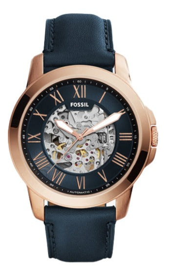 Fossil Grant Automatic Skeleton Blue Dial Blue Leather Strap Watch for Men - ME3102 Buy Now By Fossil