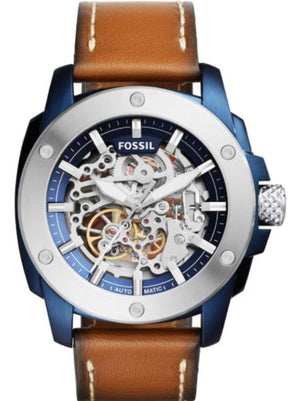 Fossil Modern Machine Automatic Skeleton Silver Dial Brown Leather Strap Watch for Men - ME3135 Buy Now By Fossil