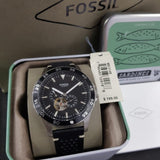 Fossil Crewmaster Sports Automatic Black Dial Black Leather Strap Watch for Men - ME3148 Buy Now By Fossil