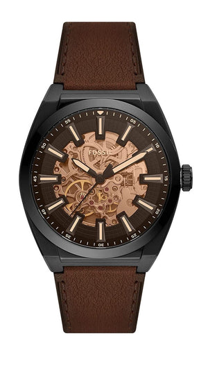 Fossil Everett Automatic Analog Black Dial Brown Leather Strap Watch for Men - ME3207 Buy Now By Fossil