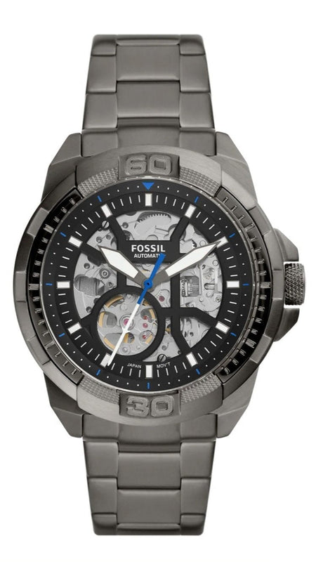 Fossil Bronson Automatic Skeleton Black Dial Grey Steel Strap Watch for Men - ME3218 Buy Now By Fossil