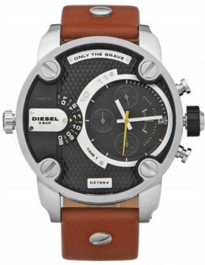 Diesel SBA Dual Time Black Dial Brown Leather Strap Watch For Men - DZ7264 Buy Now By Diesel