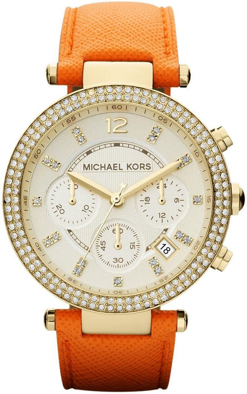 Michael Kors Parker Champagne Dial Orange Leather Strap Watch for Women - MK2279 Buy Now By Michael Kors