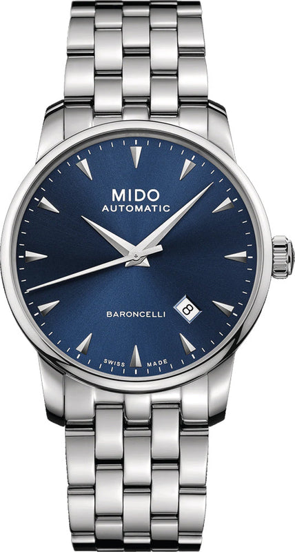 Mido Baroncelli II Automatic Blue Dial Silver Steel Strap Watch For Men - M8600.4.15.1 Buy Now By Mido