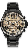 Michael Kors Wren Chronograph Gold Diamonds Dial Black Steel Strap Watch for Women - MK5879 Buy Now By Michael Kors