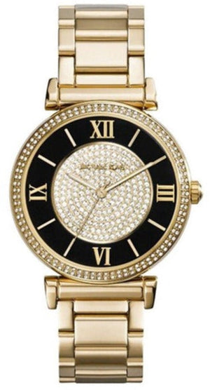 Michael Kors Catlin Black Dial Gold Steel Strap Watch for Women - MK3338 Buy Now By Michael Kors