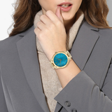 Michael Kors Slim Runway Blue Mother of Pearl Dial Gold Steel Strap Watch for Women - MK3492 Buy Now By Michael Kors