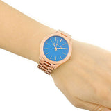 Michael Kors Slim Runway Quartz Blue Dial Rose Gold Steel Strap Watch For Women - MK3494 Buy Now By Michael Kors