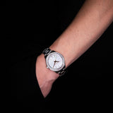 Michael Kors Liliane Three Hand Mother of Pearl White Dial Silver Steel Strap Watch For Women - MK4556 Buy Now By Michael Kors