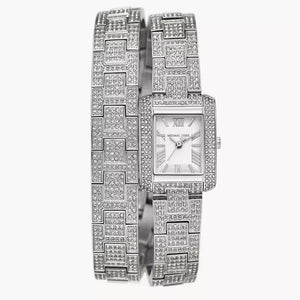 Michael Kors Emery Pave Double Wrap Crystals White Dial Silver Steel Strap Watch for Women - MK4836 Buy Now By Michael Kors