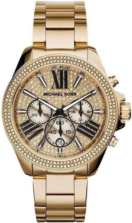 Michael Kors Wren Chronograph Crystal Pave Gold Dial Gold Steel Strap Watch for Women - MK6095 Buy Now By Michael Kors