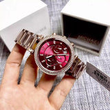 Michael Kors Parker Chronograph Red Dial Rose Gold Steel Strap Watch For Women - MK6106 Buy Now By Michael Kors